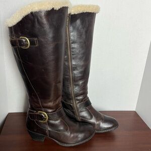 Born Gita Brown Leather Knee-High Boots Shearling Lining Size 7 1/2